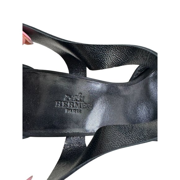 HERMES Black Suede Ankle Strap Wedges Sandals Size 8 - Picture 10 of 12